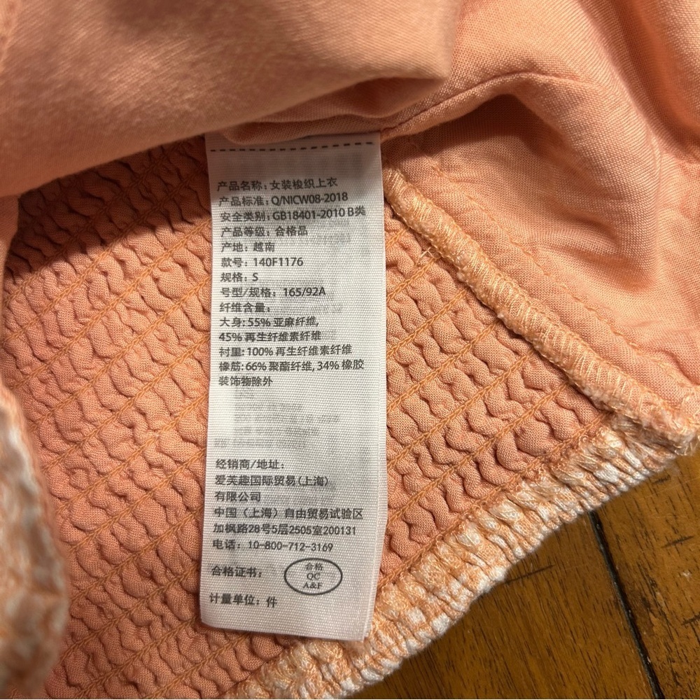 Abercrombie & Fitch Peach-Pink and White Floral Linen Sleeveless Top, Size Small - Picture 7 of 9